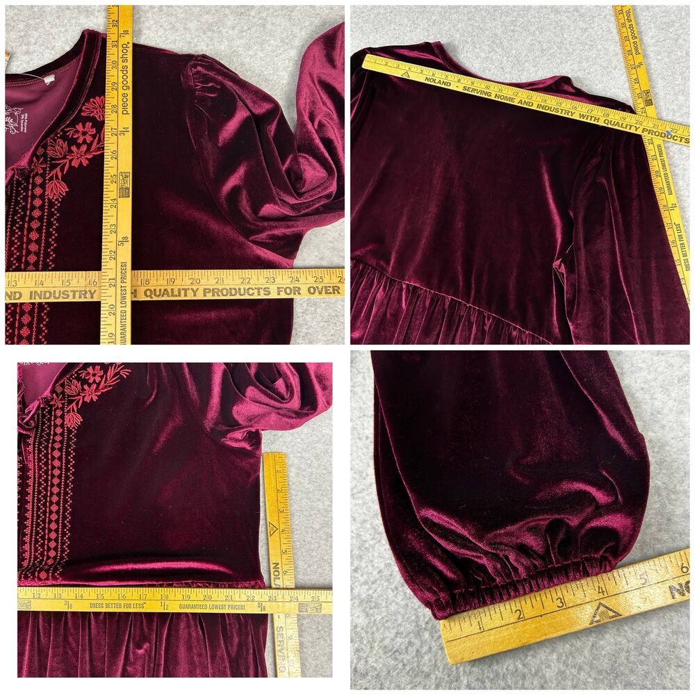 Panhandle Velvet Burgundy Top Women 1X Embroidered NEW Babydoll Fairy Whimsygoth - Picture 6 of 8